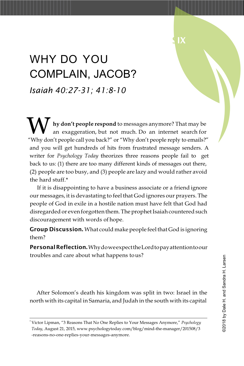 Why Do You Complain, Jacob? (Isaiah 40:27-31; 41:8-10)