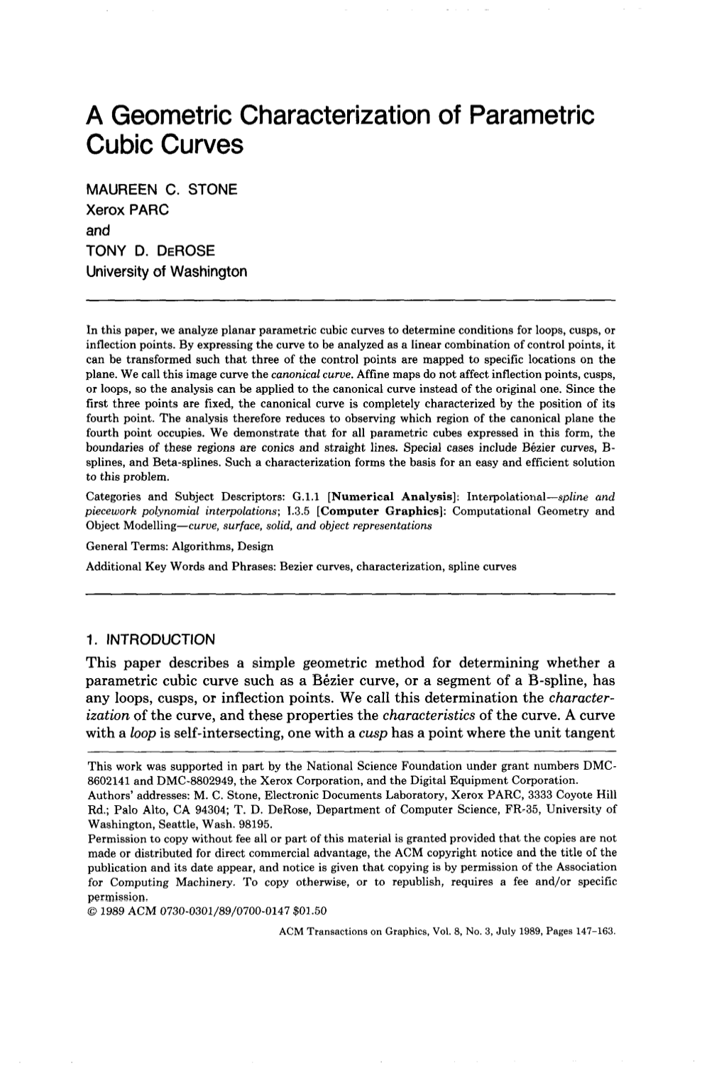 A Geometric Characterization of Parametric Cubic Curves