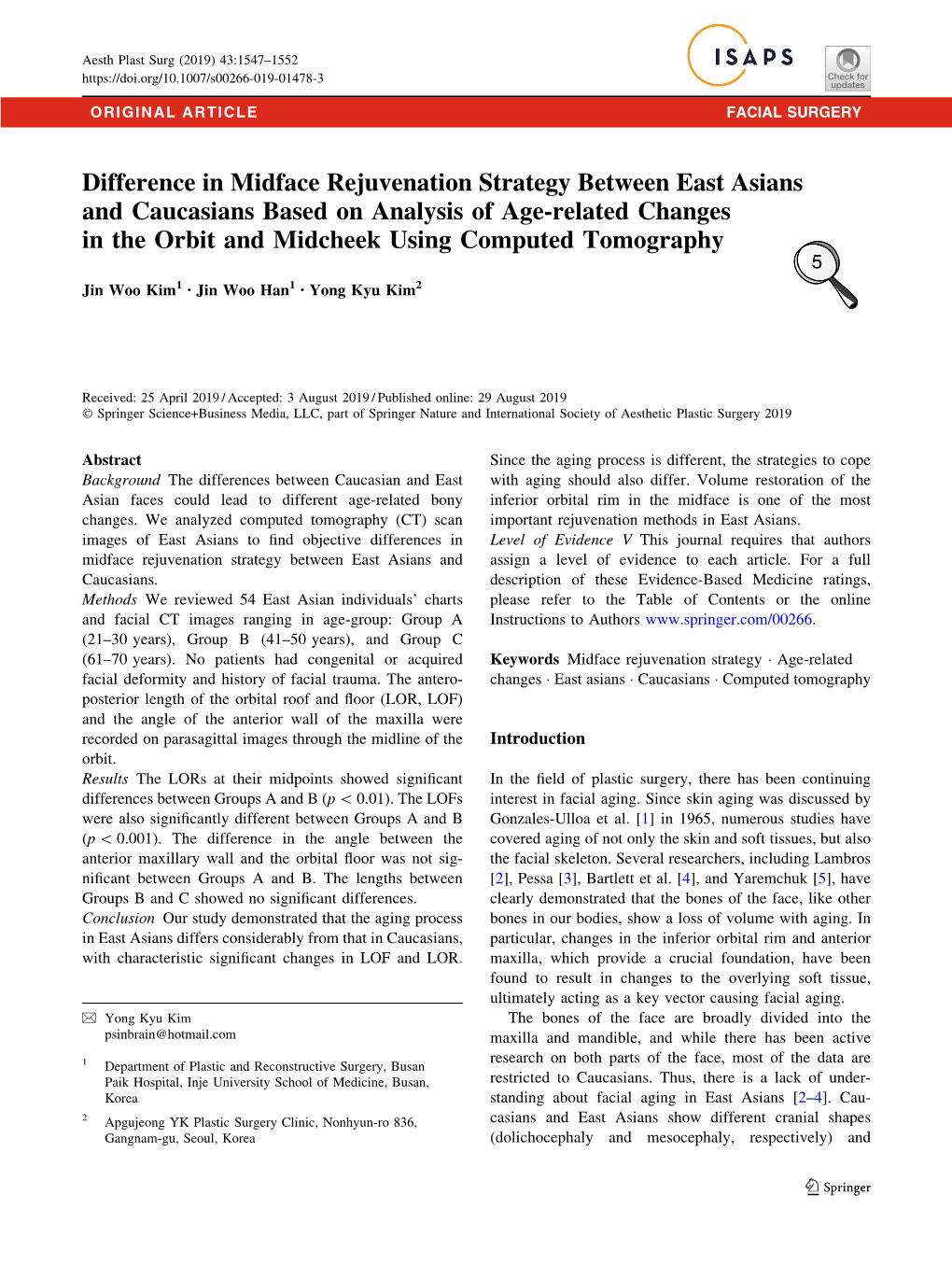 Difference in Midface Rejuvenation Strategy Between East Asians And