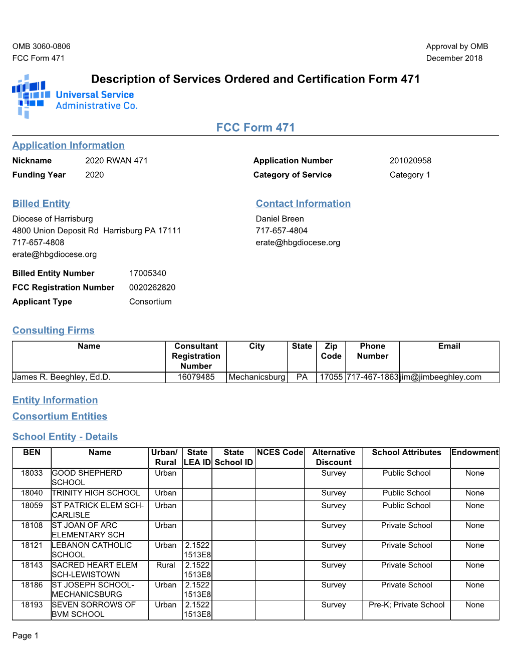 Description of Services Ordered and Certification Form 471 FCC Form