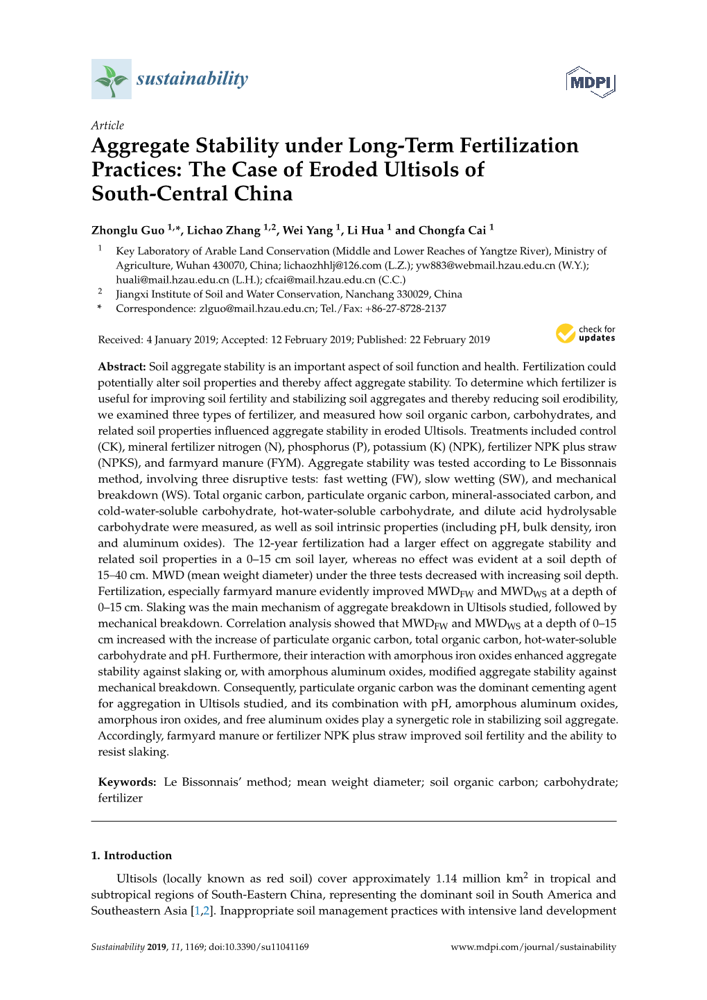 Aggregate Stability Under Long-Term Fertilization Practices: the Case of Eroded Ultisols of South-Central China