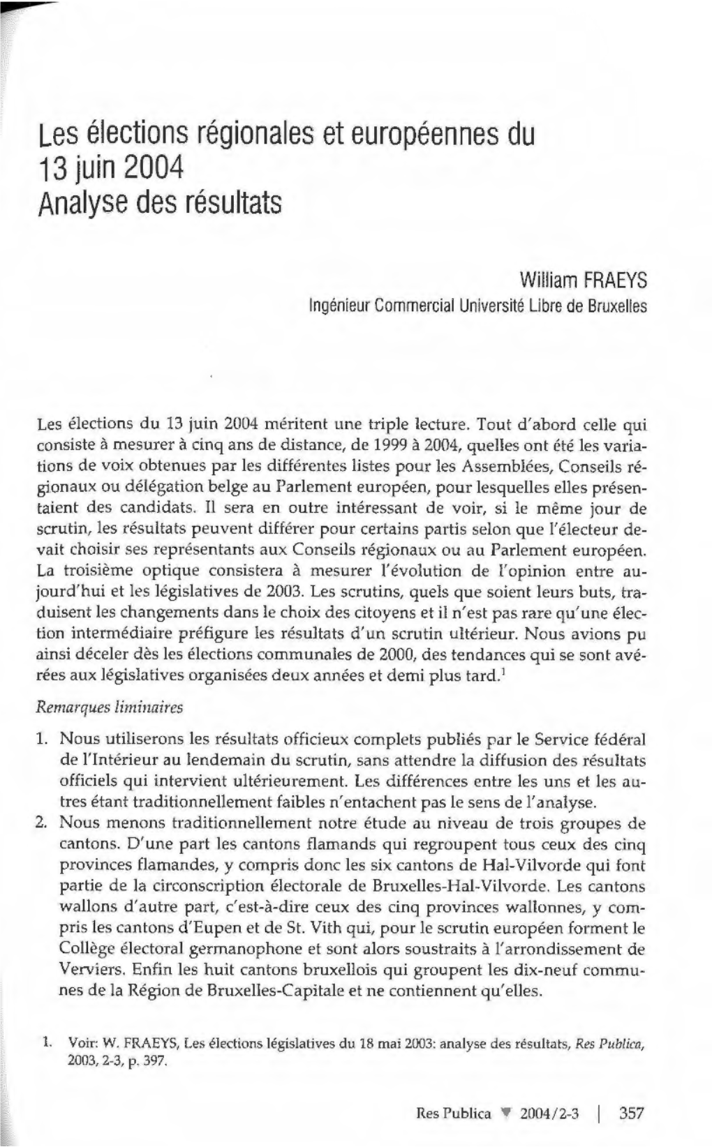 Les Élections Régionales Et Européennes Du 13 Juin 2004 Analyse Des Résultats