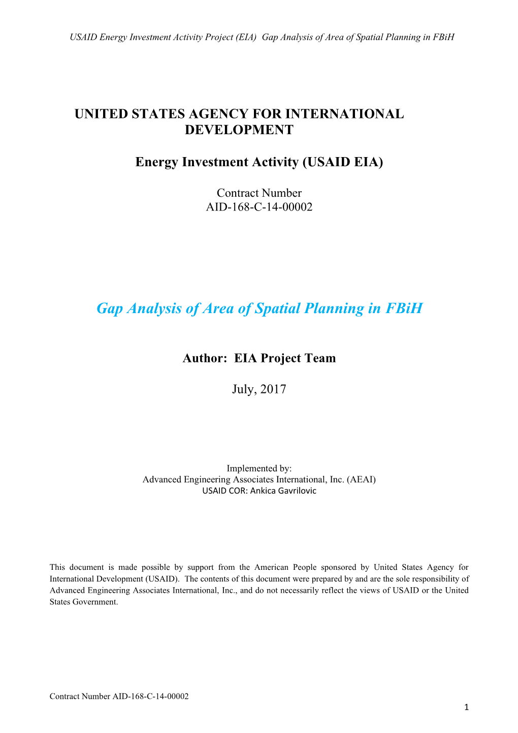 Gap Analysis of Area of Spatial Planning in Fbih