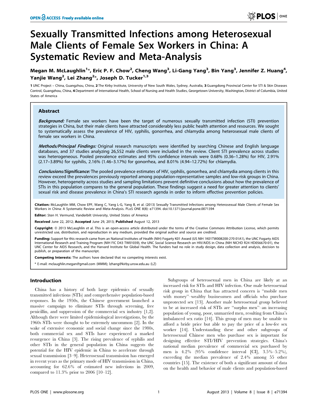 Sexually Transmitted Infections Among Heterosexual Male Clients of Female Sex Workers in China: a Systematic Review and Meta-Analysis