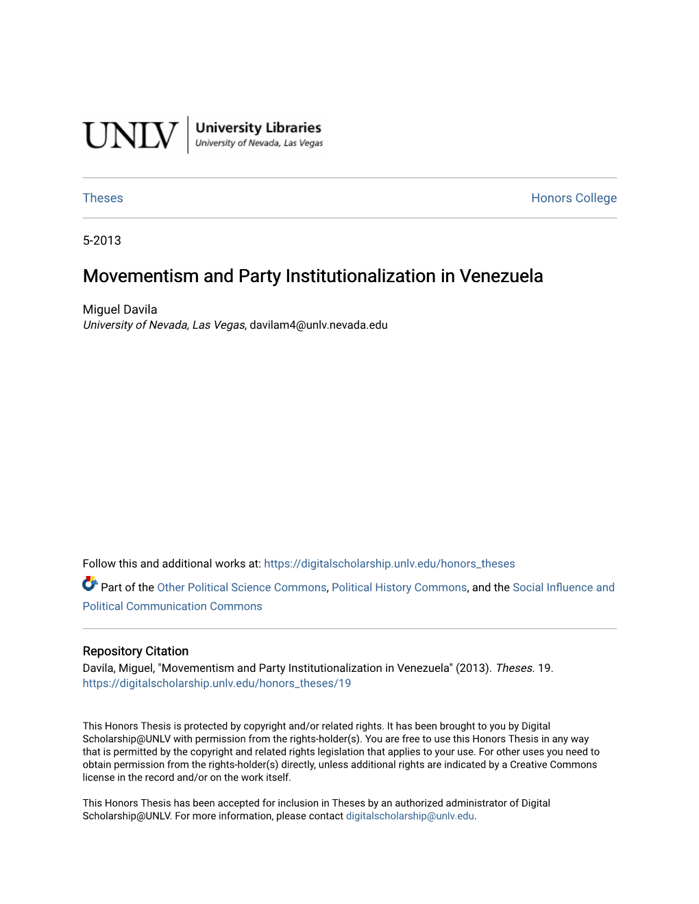 Movementism and Party Institutionalization in Venezuela