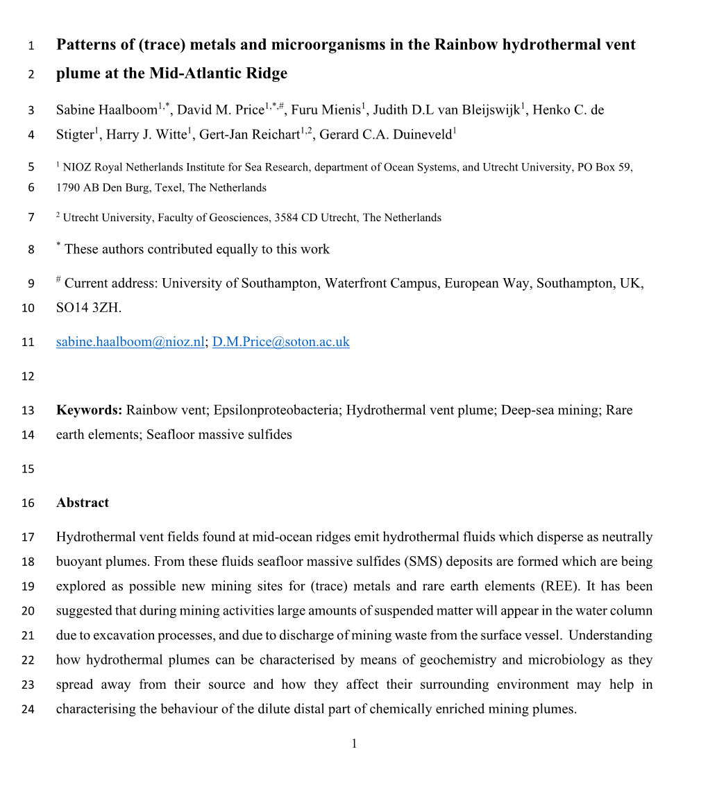 (Trace) Metals and Microorganisms in the Rainbow Hydrothermal Vent