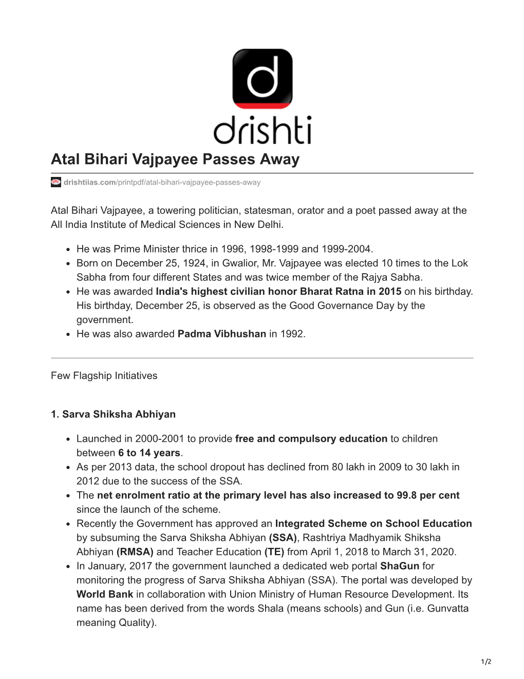 Atal Bihari Vajpayee Passes Away