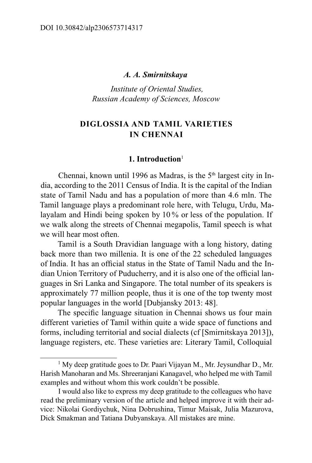 Diglossia and Tamil Varieties in Chennai