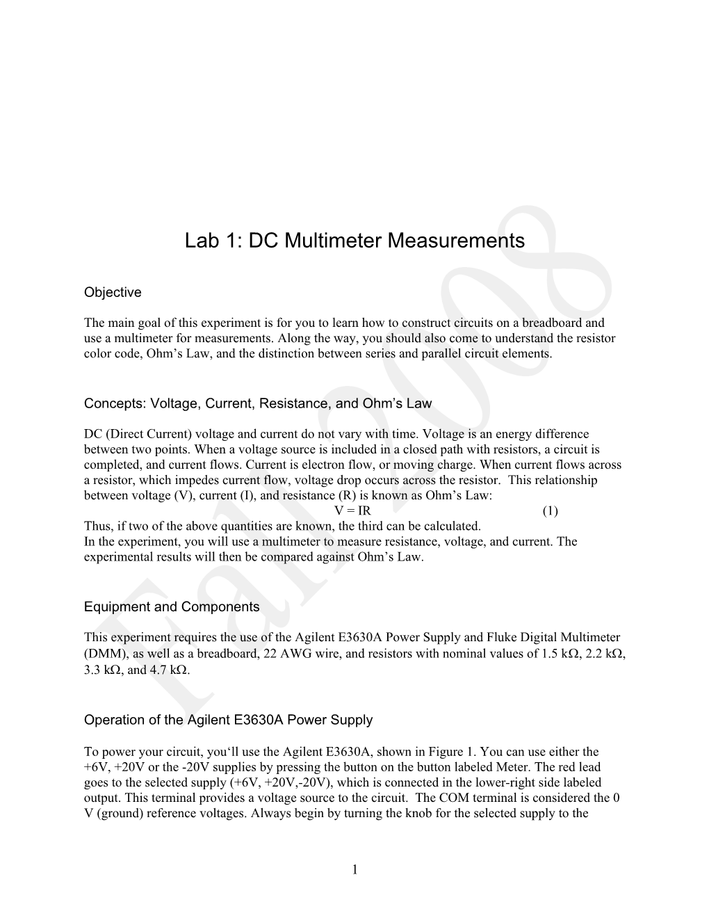 Lab1: DC Resistive Measurements