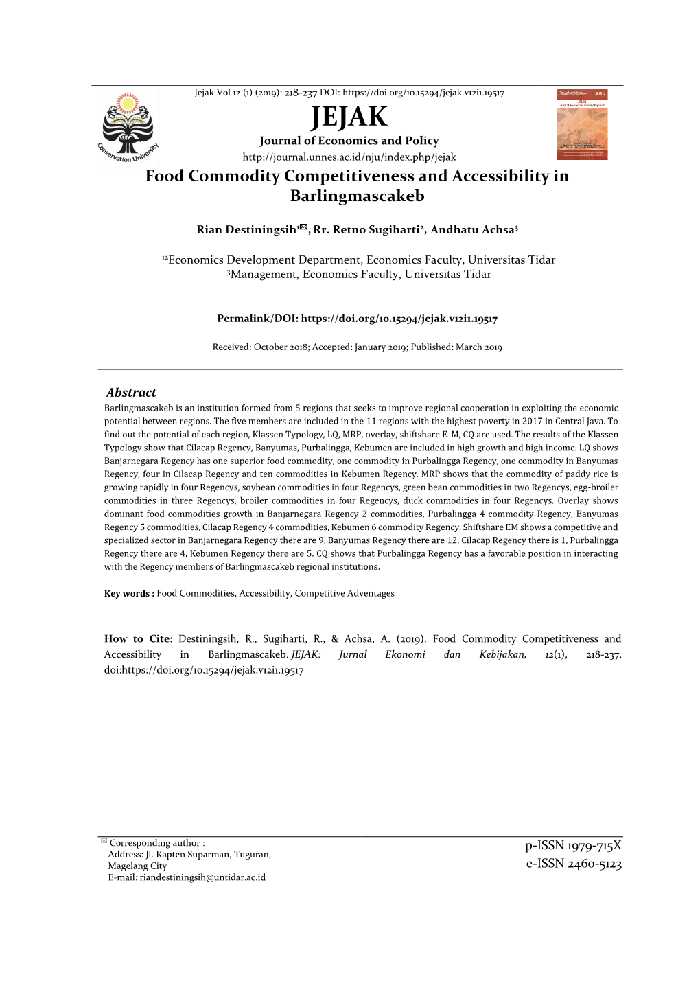Food Commodity Competitiveness and Accessibility in Barlingmascakeb