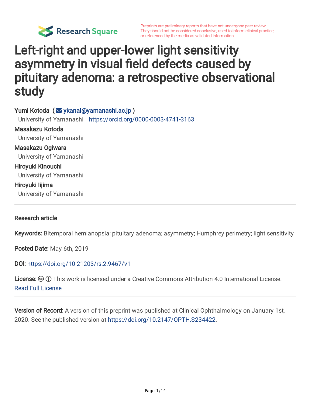 Left-Right and Upper-Lower Light Sensitivity Asymmetry in Visual Field Defects Caused by Pituitary Adenoma