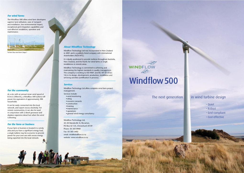For Wind Farms Services for the Community for the Farm Or Business About Windflow Technology