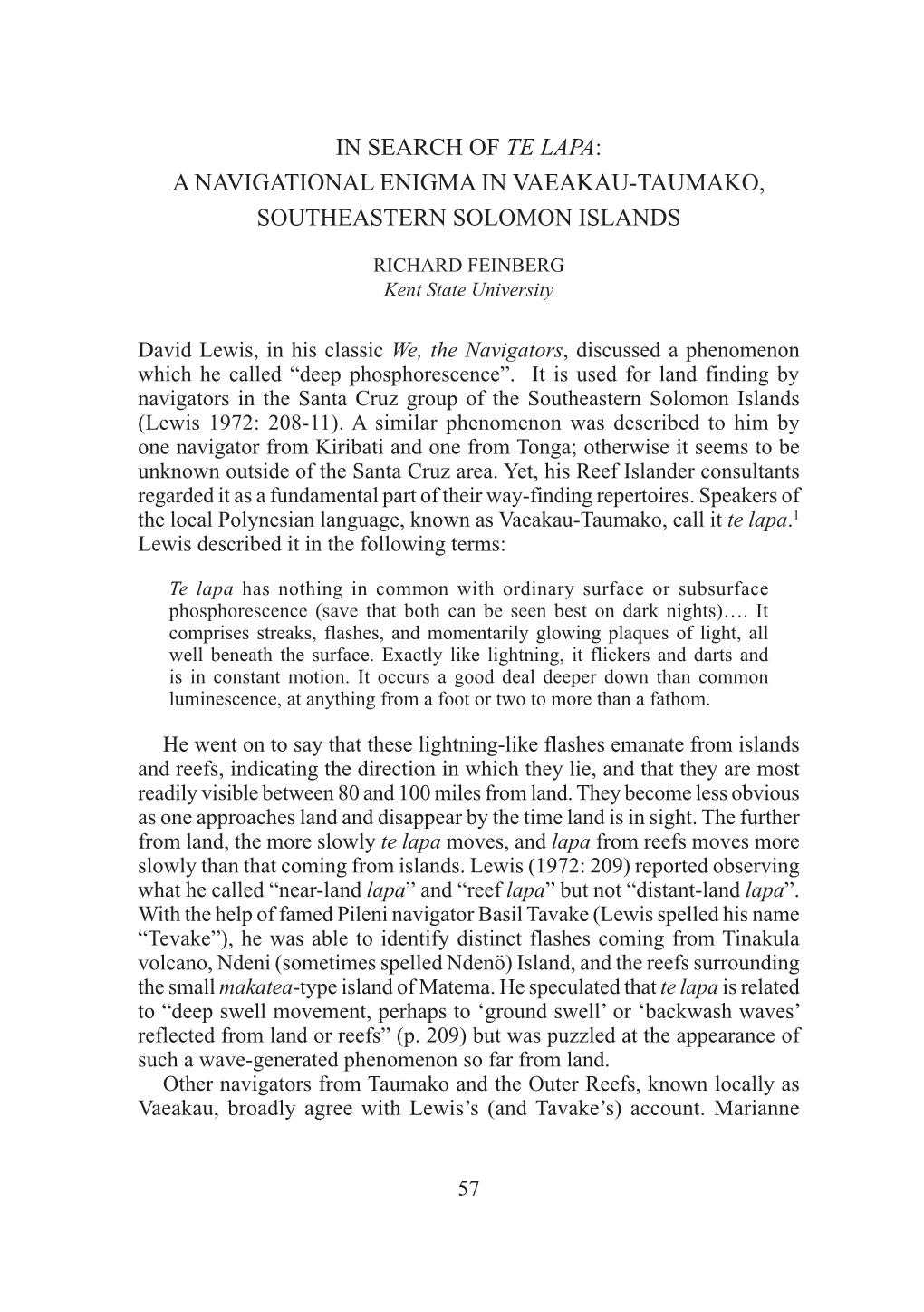 In Search of Te Lapa: a Navigational Enigma in Vaeakau-Taumako, Southeastern Solomon Islands