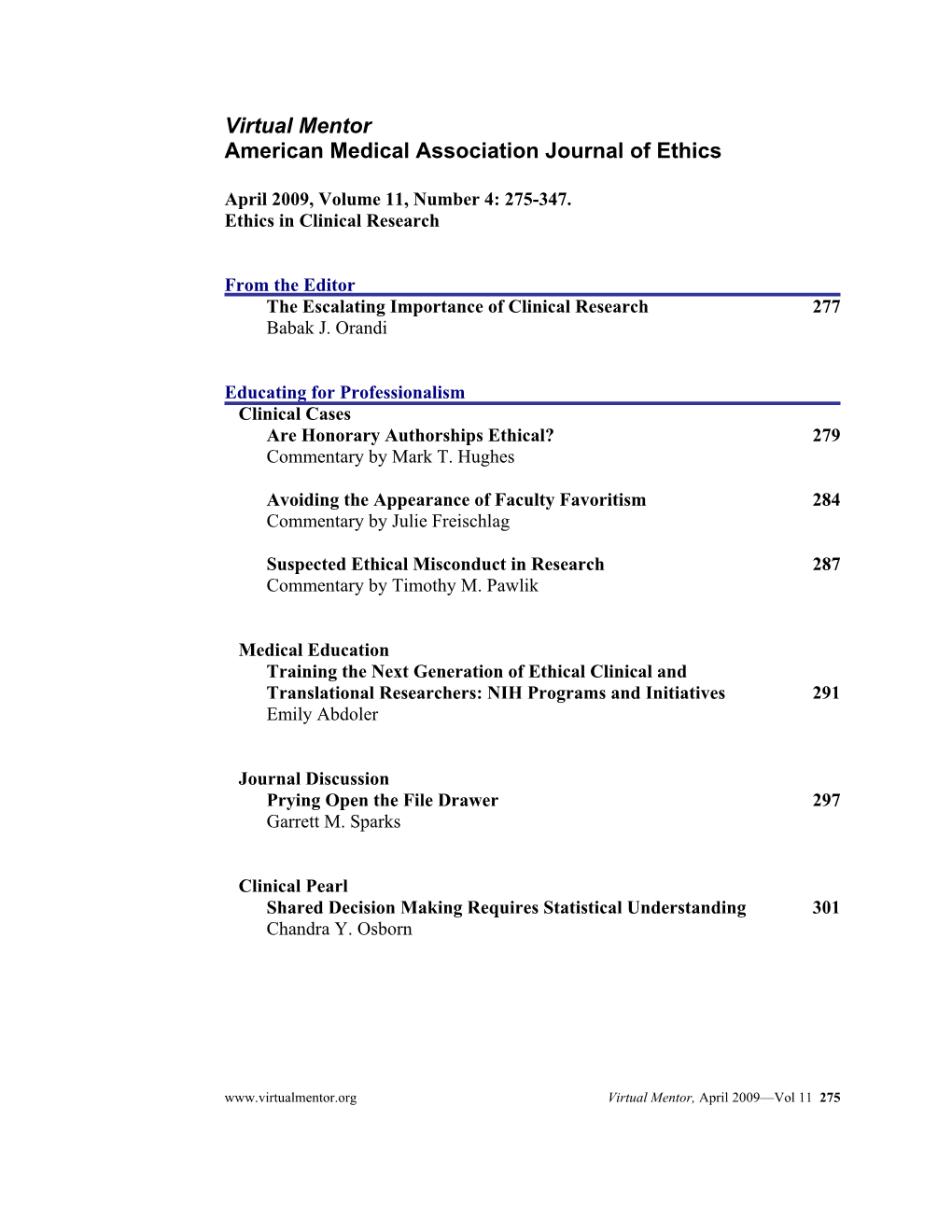 Virtual Mentor American Medical Association Journal of Ethics