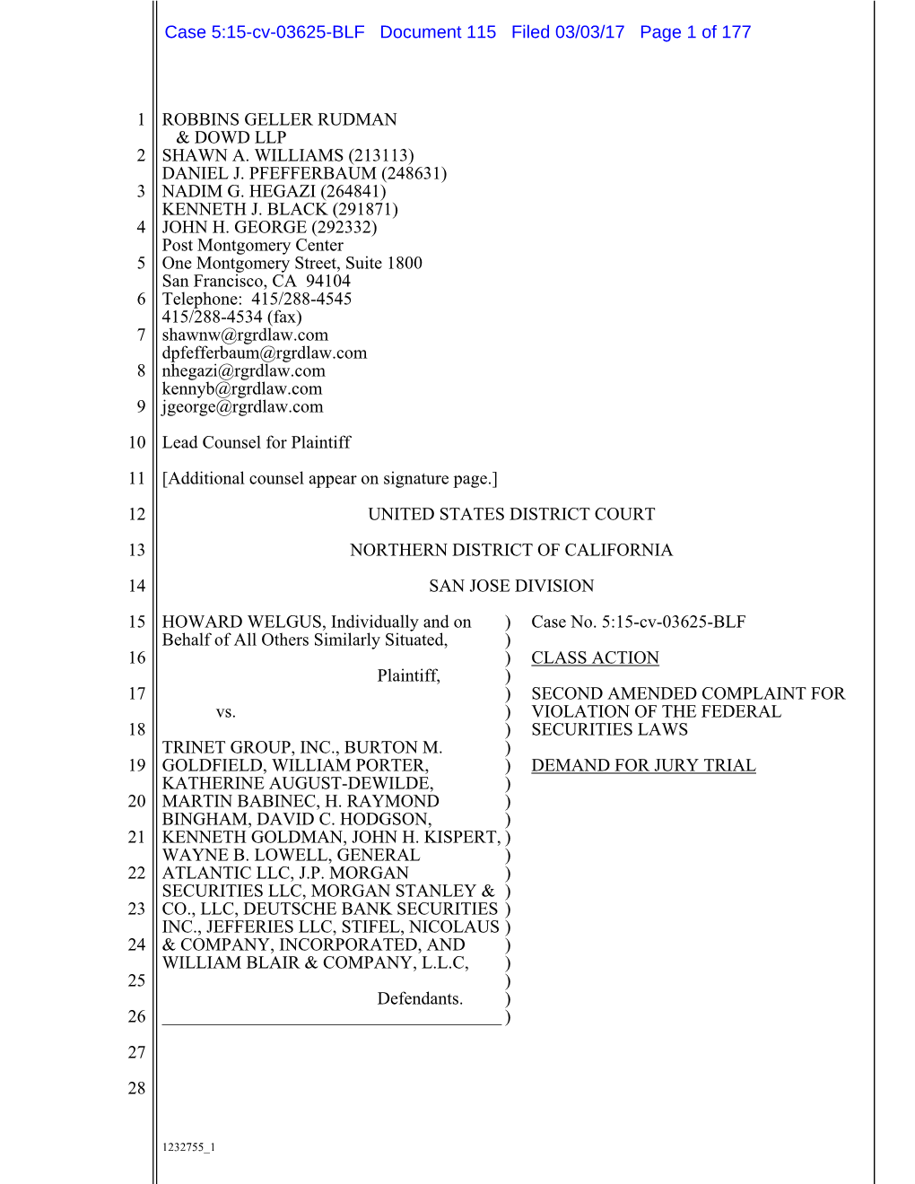 Howard Welgus, Et Al. V. Trinet Group, Inc., Et Al. 15-CV-03625-Second