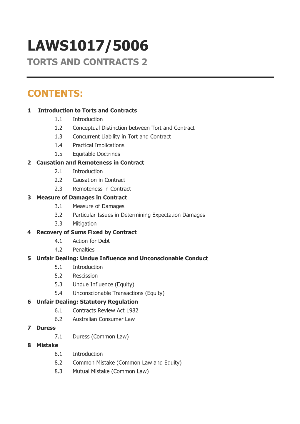 Laws1017/5006 Torts and Contracts 2