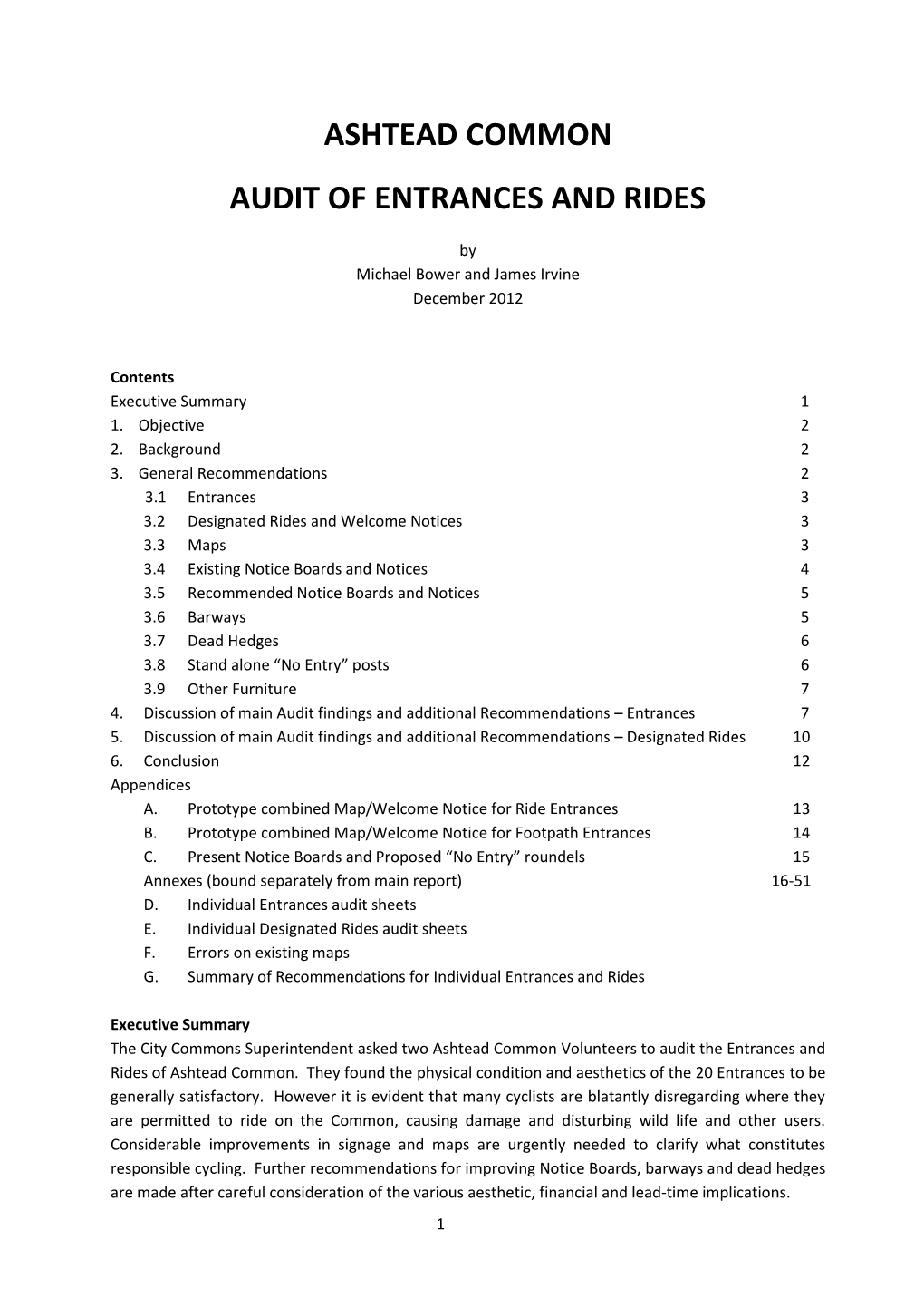 Ashtead Common Audit of Entrances and Rides