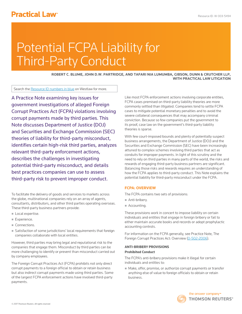 Potential FCPA Liability for Third-Party Conduct