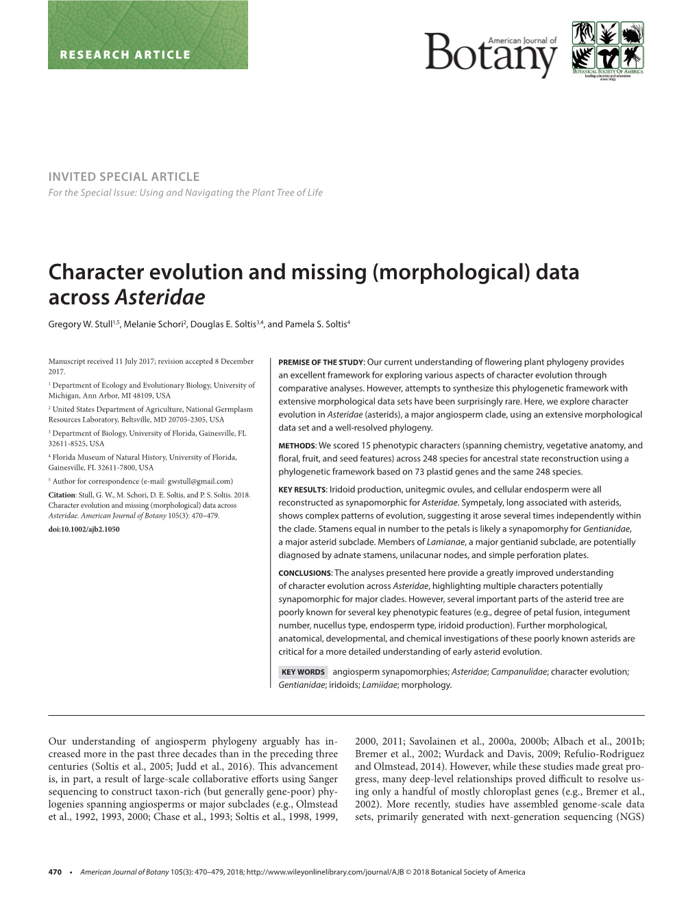 Character Evolution and Missing (Morphological) Data Across Asteridae