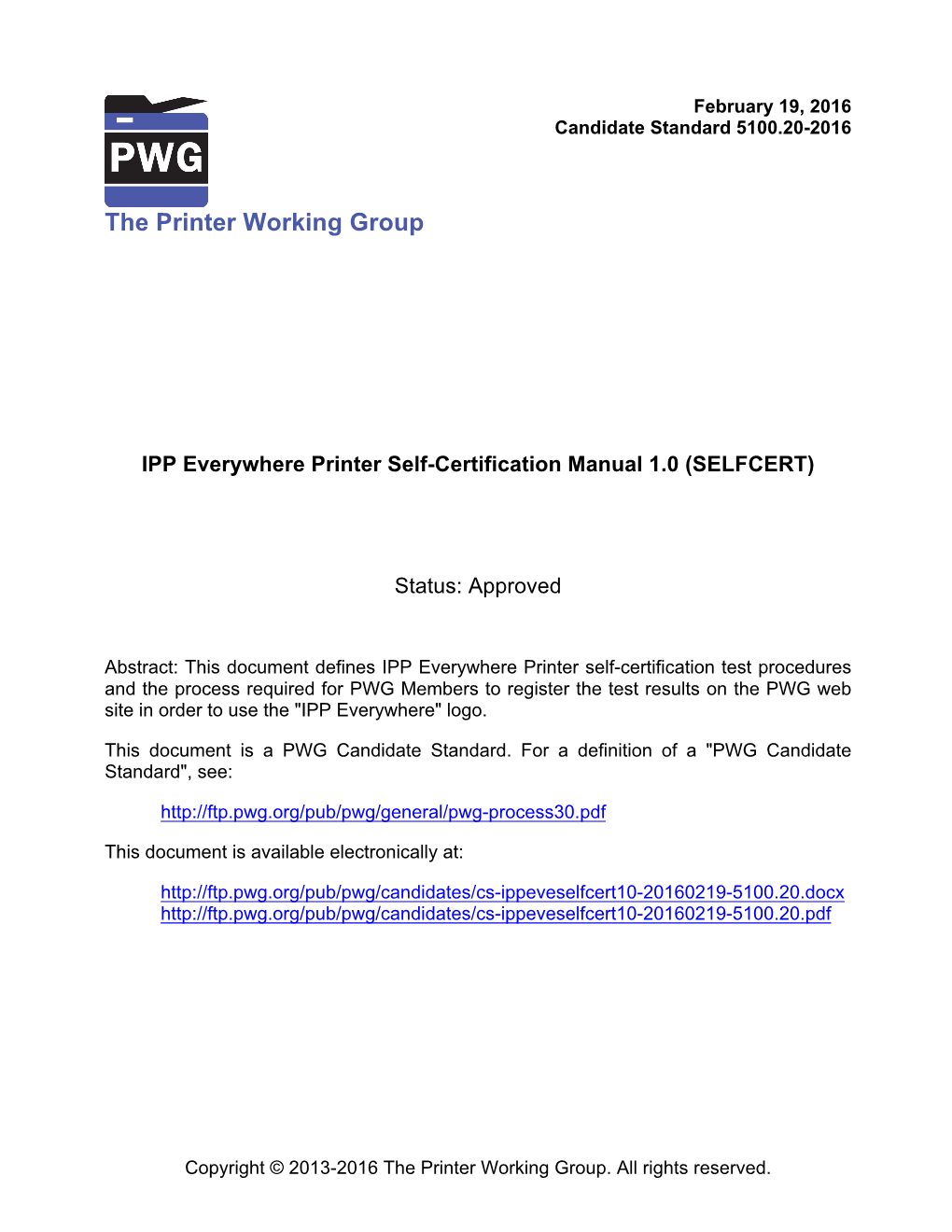 IPP Everywhere Printer Self-Certification Manual 1.0 (SELFCERT)