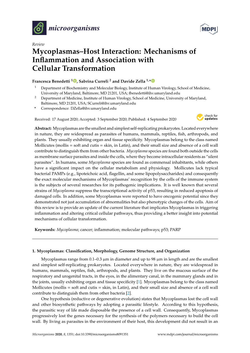 Mycoplasmas–Host Interaction: Mechanisms of Inflammation