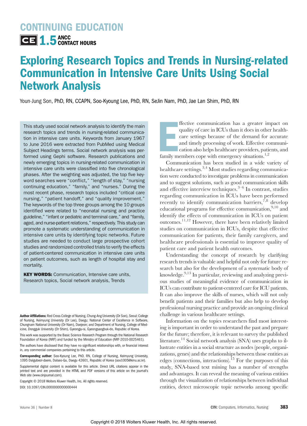 Exploring Research Topics and Trends in Nursing-Related Communication in Intensive Care Units Using Social Network Analysis