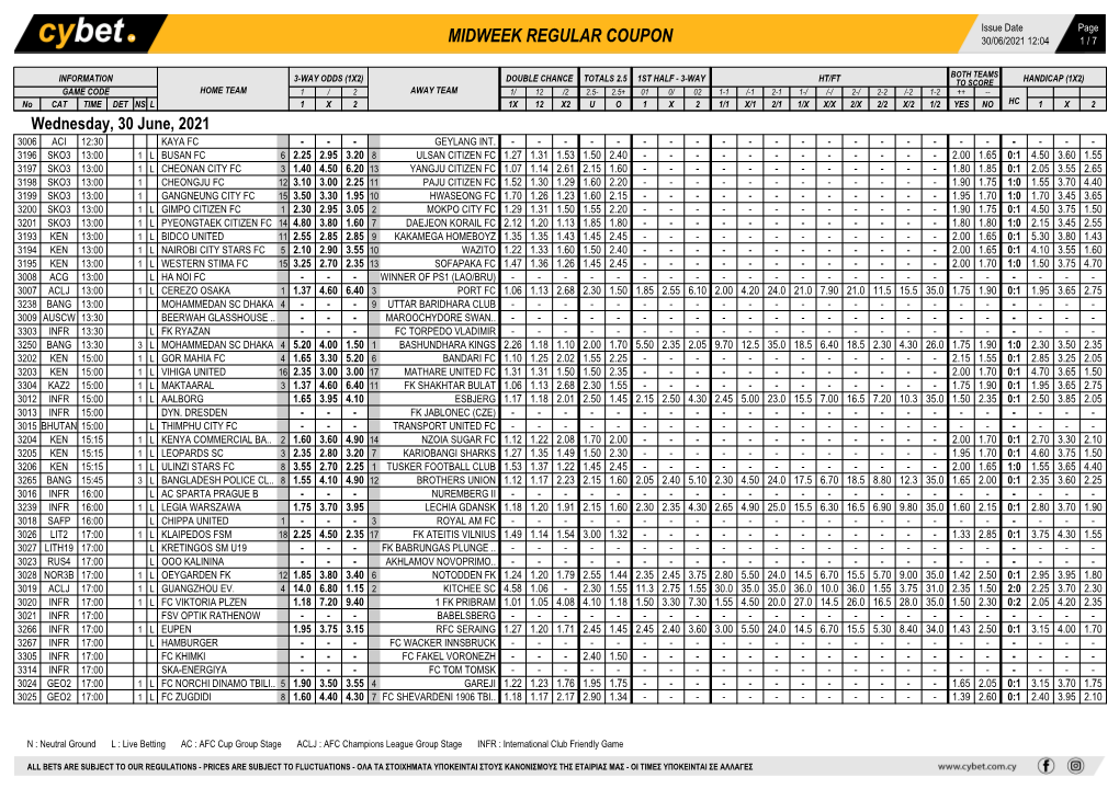 Midweek Regular Coupon 30/06/2021 12:04 1 / 7