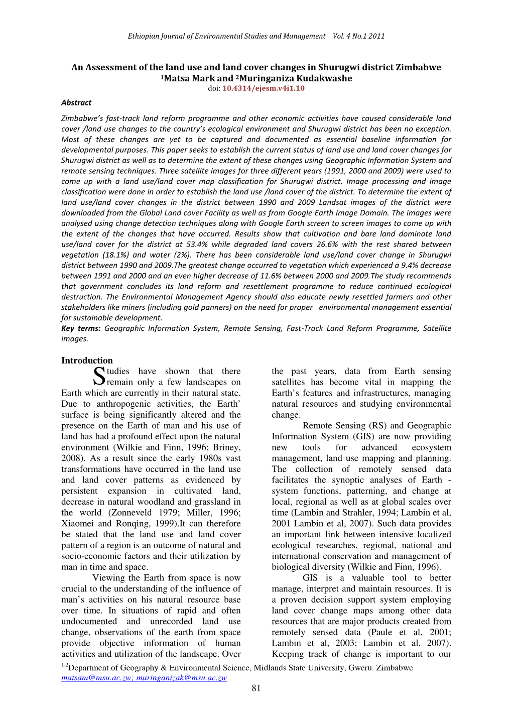 81 an Assessment of the Land Use and Land Cover Changes in Shurugwi