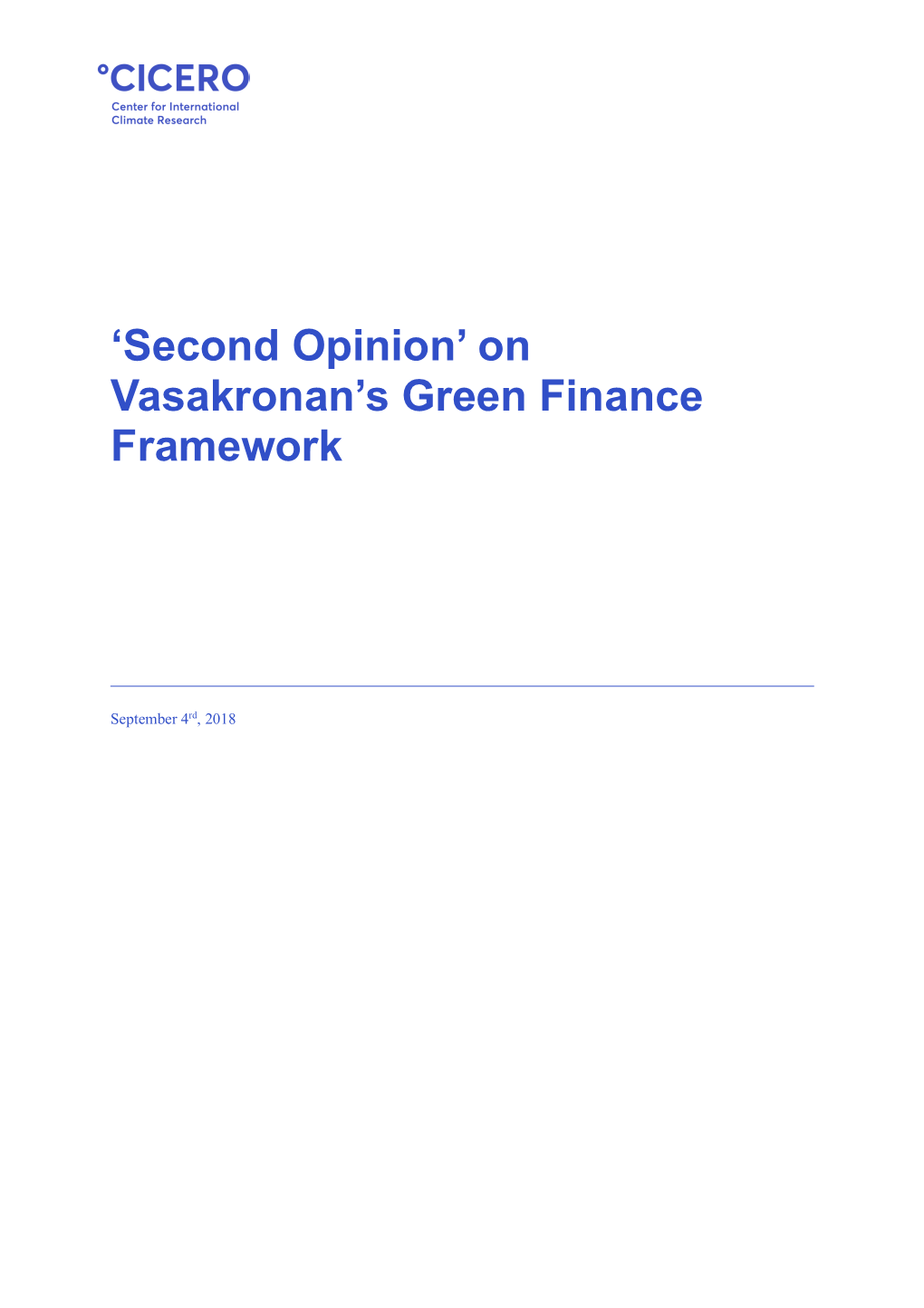 On Vasakronan's Green Finance Framework