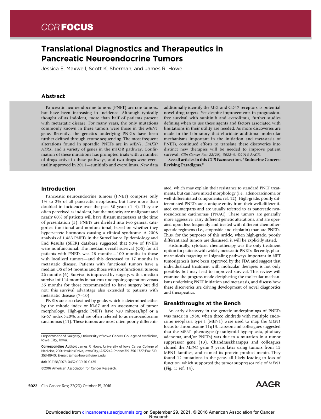 Translational Diagnostics and Therapeutics in Pancreatic Neuroendocrine Tumors Jessica E