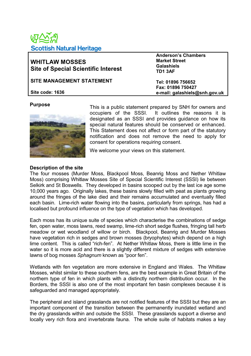 Whitlaw Mosses Site of Special Scientific Interest (SSSI) Lie Between Selkirk and St Boswells