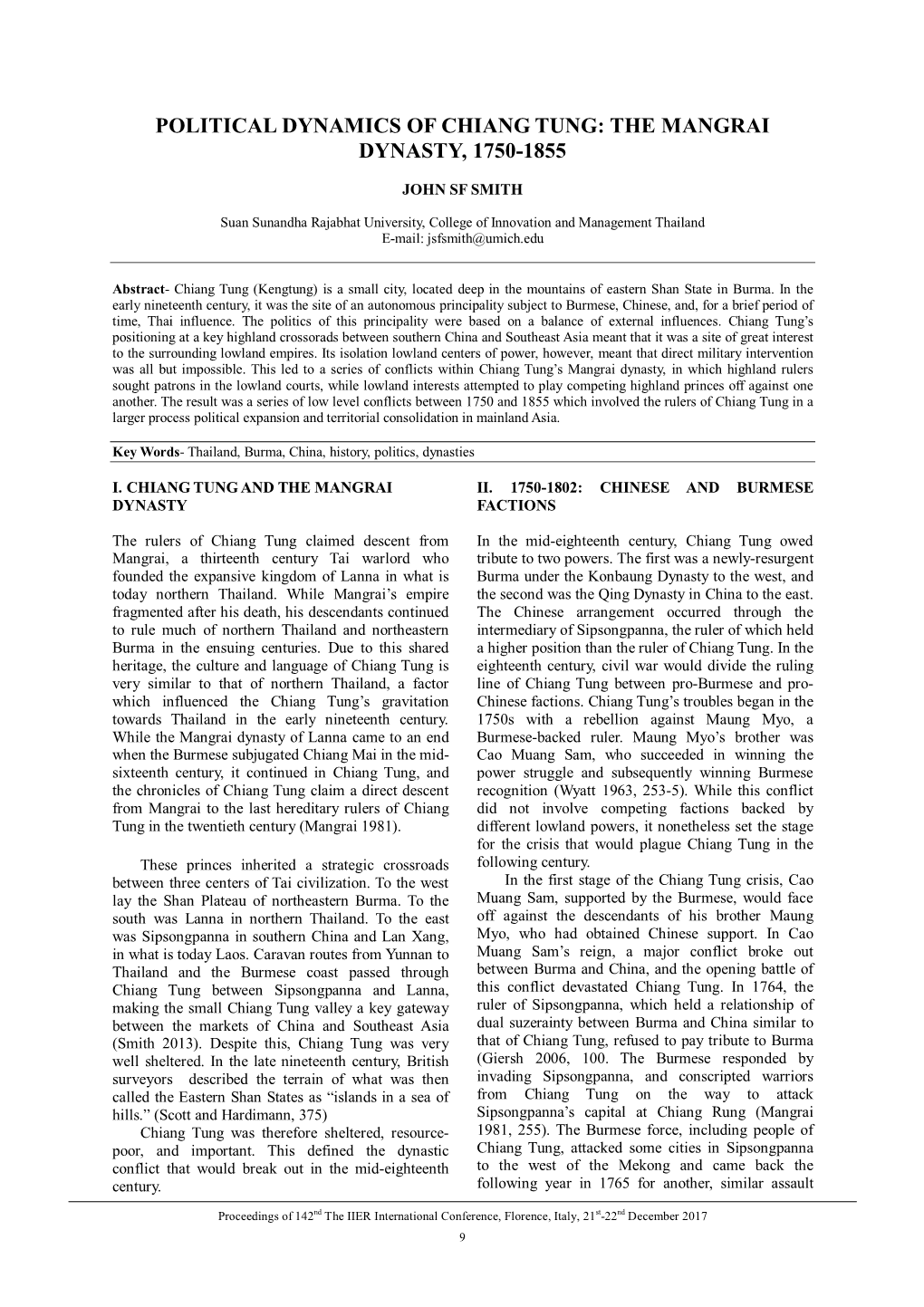 Political Dynamics of Chiang Tung: the Mangrai Dynasty, 1750-1855