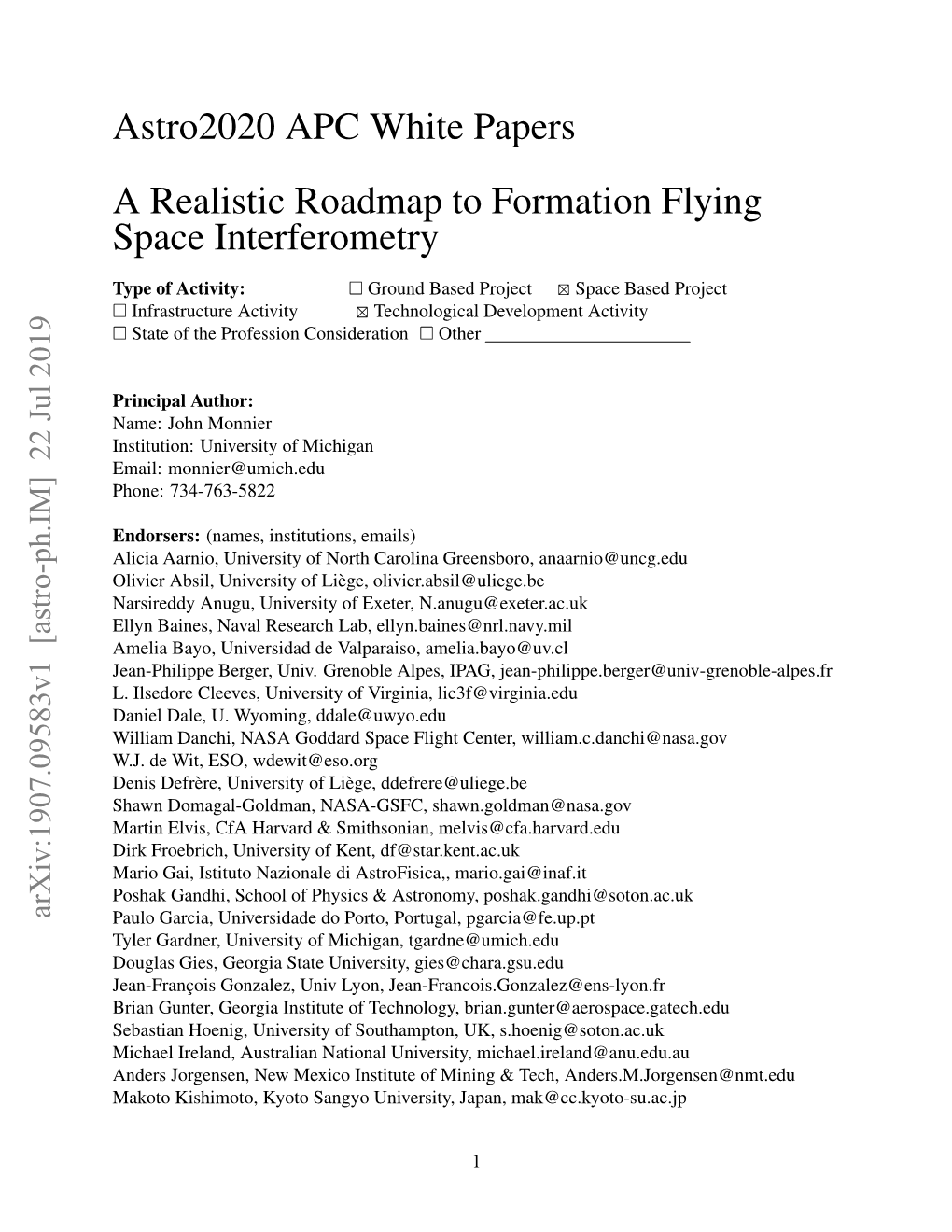 Astro2020 APC White Papers a Realistic Roadmap to Formation Flying Space Interferometry