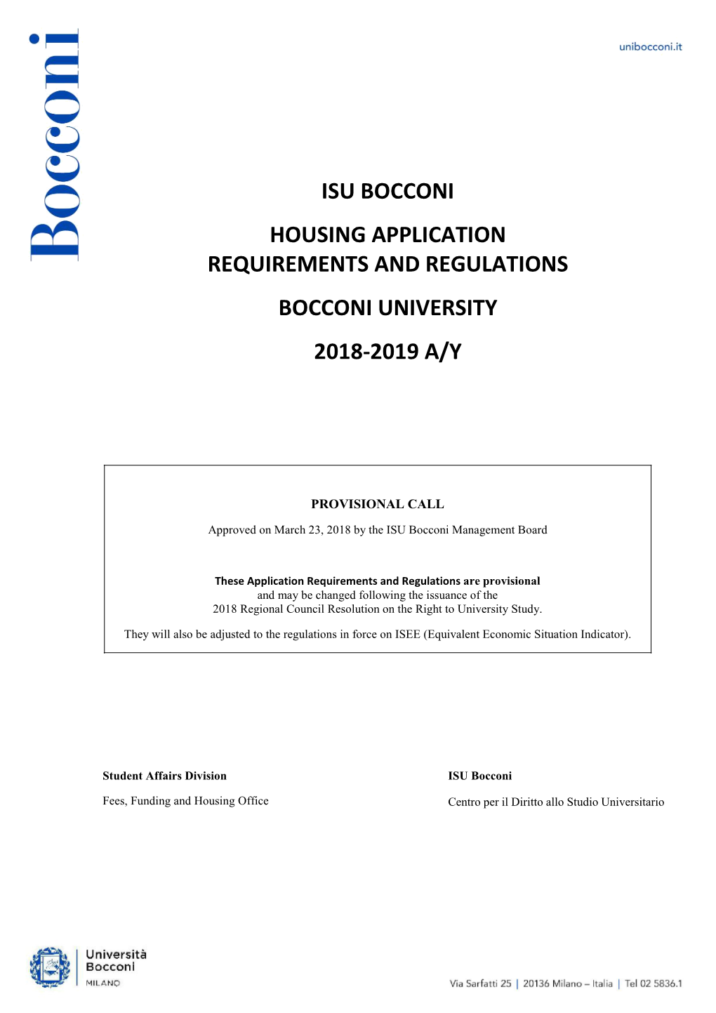 Isu Bocconi Housing Application Requirements