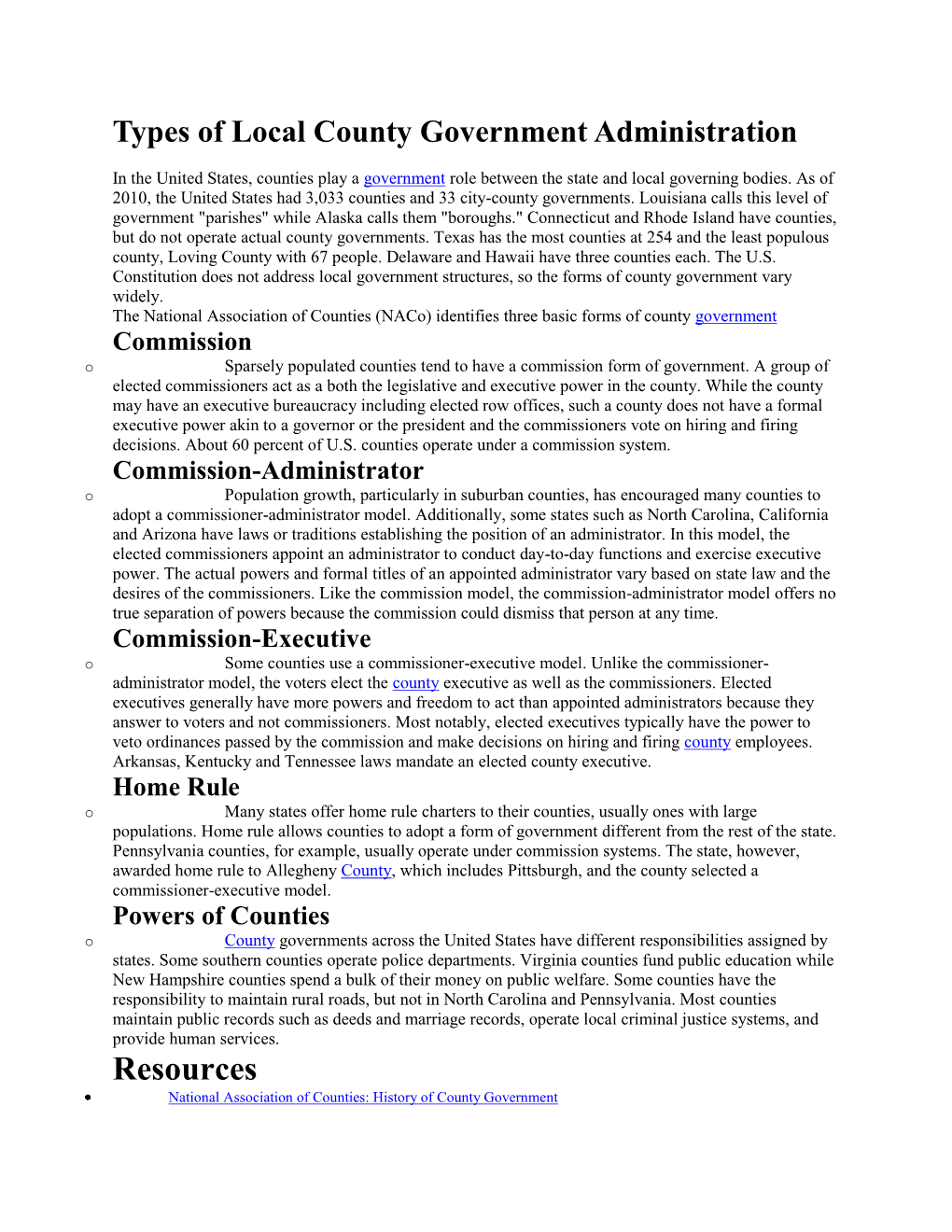 Types of Local County Government Administration