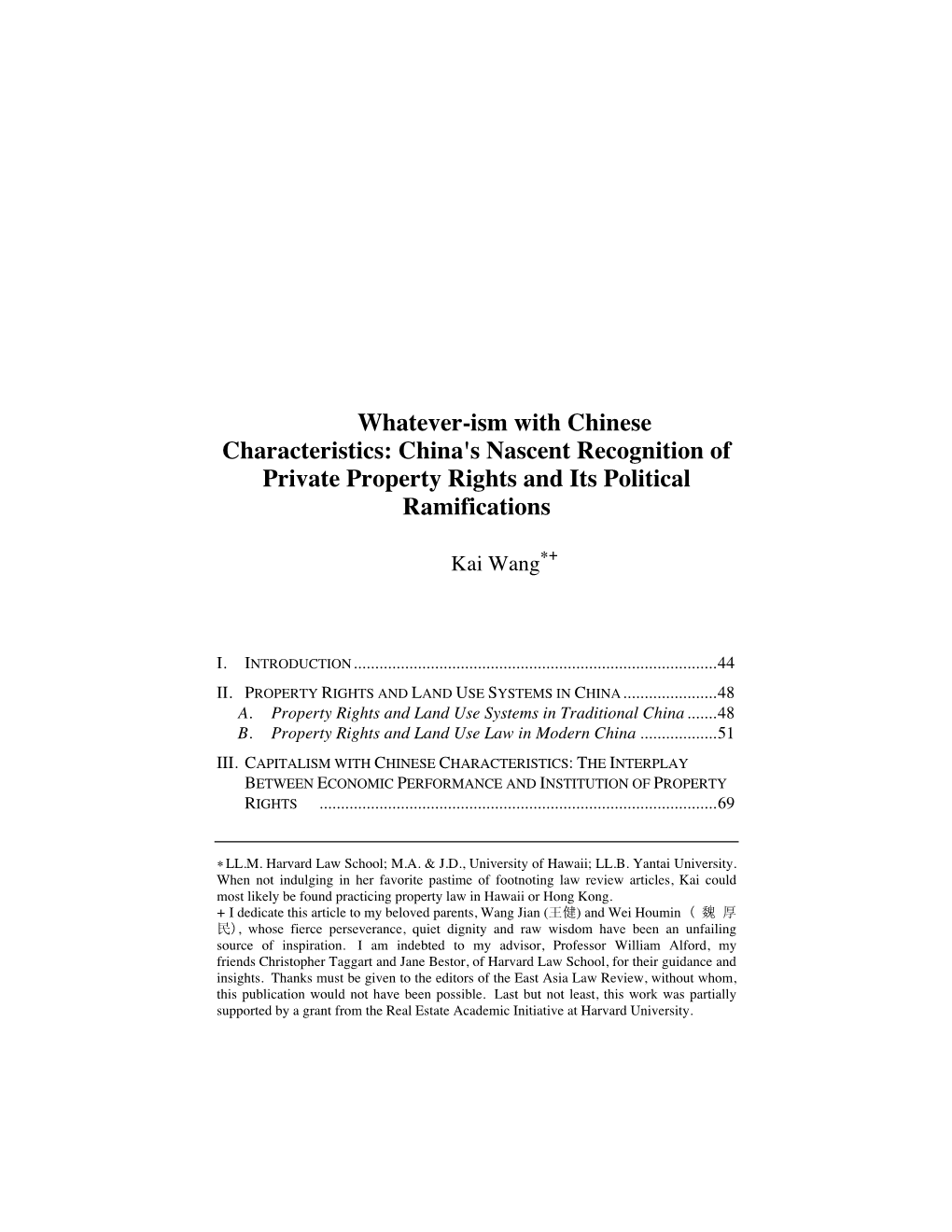 Whatever-Ism with Chinese Characteristics: China's Nascent Recognition of Private Property Rights and Its Political Ramifications