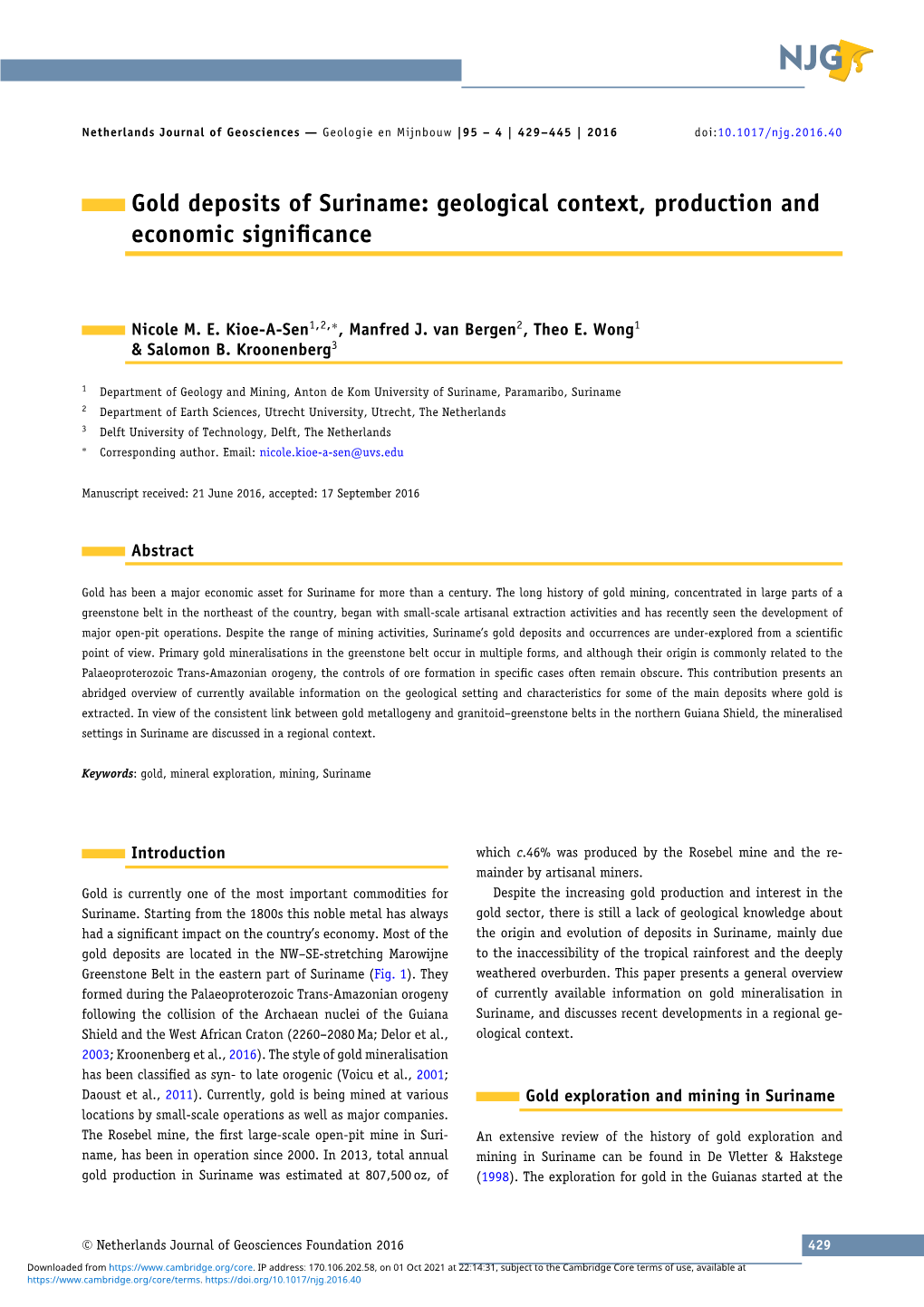 Gold Deposits of Suriname: Geological Context, Production and Economic Signiﬁcance