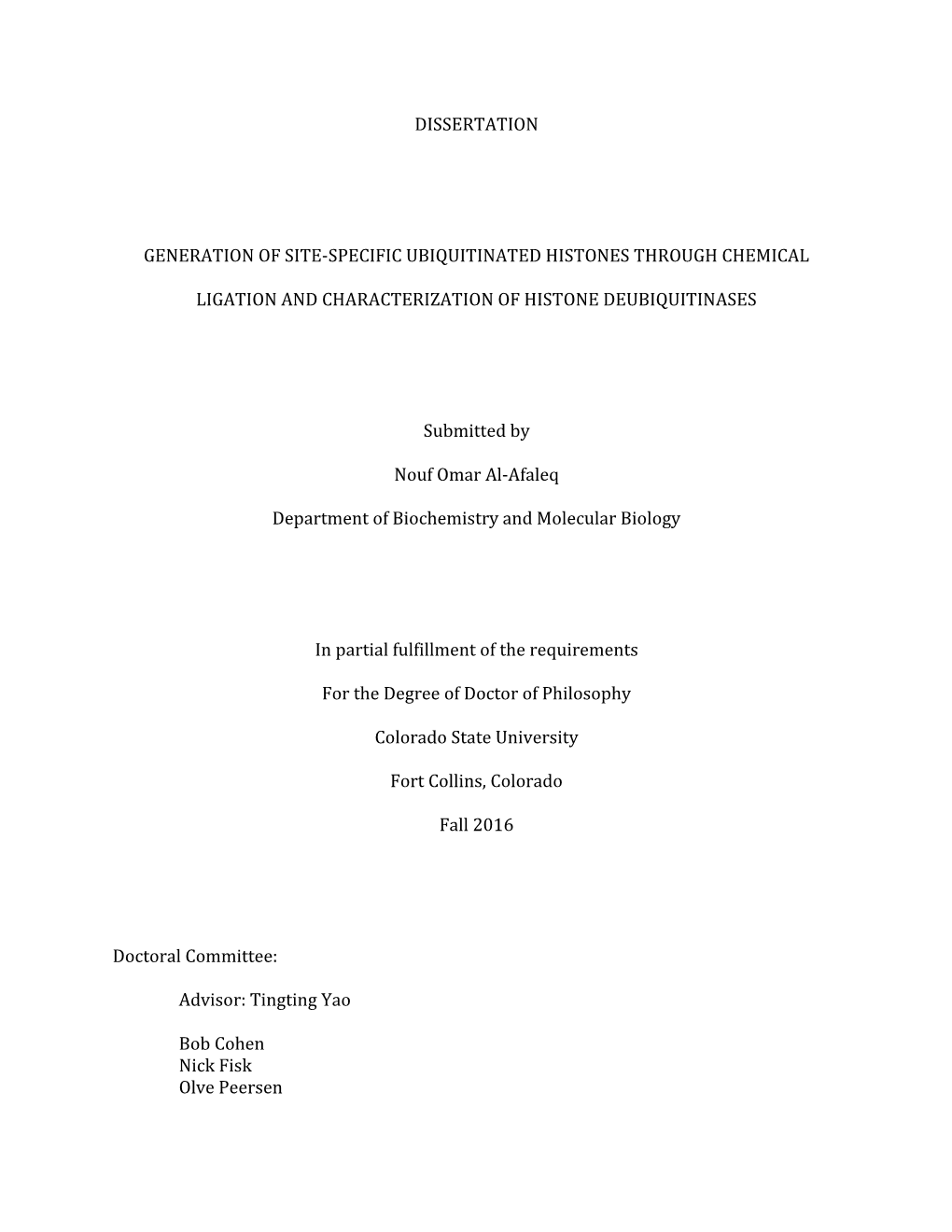 Dissertation Generation of Site-Specific Ubiquitinated