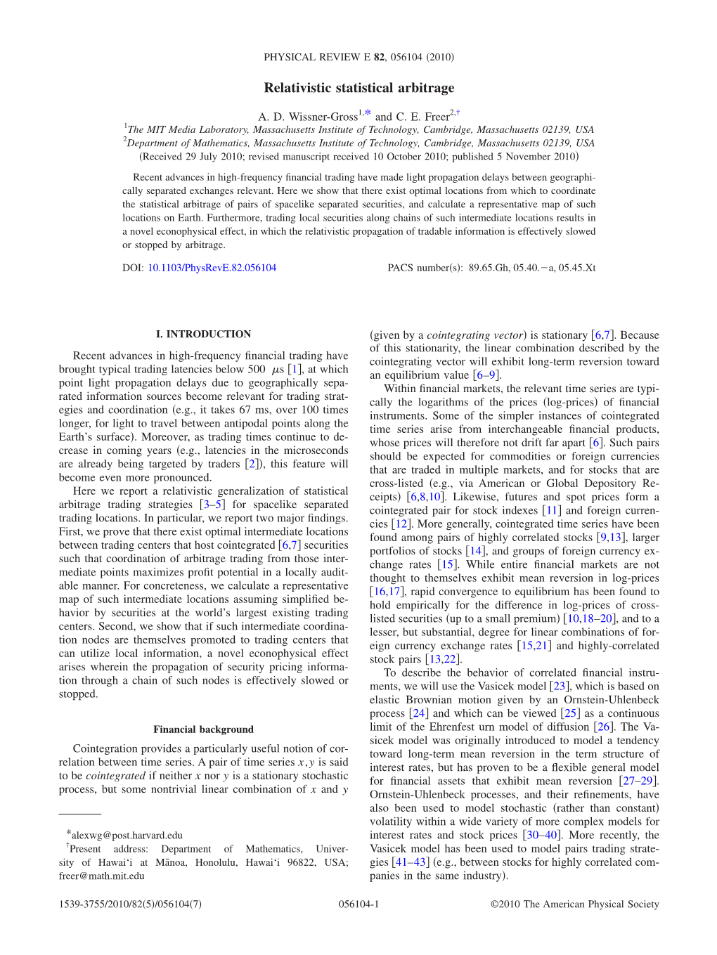 Relativistic Statistical Arbitrage