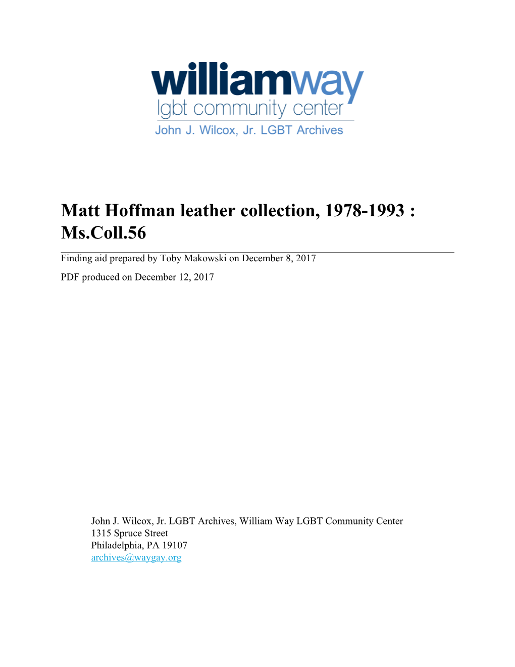 Matt Hoffman Leather Collection, 1978-1993 : Ms.Coll.56