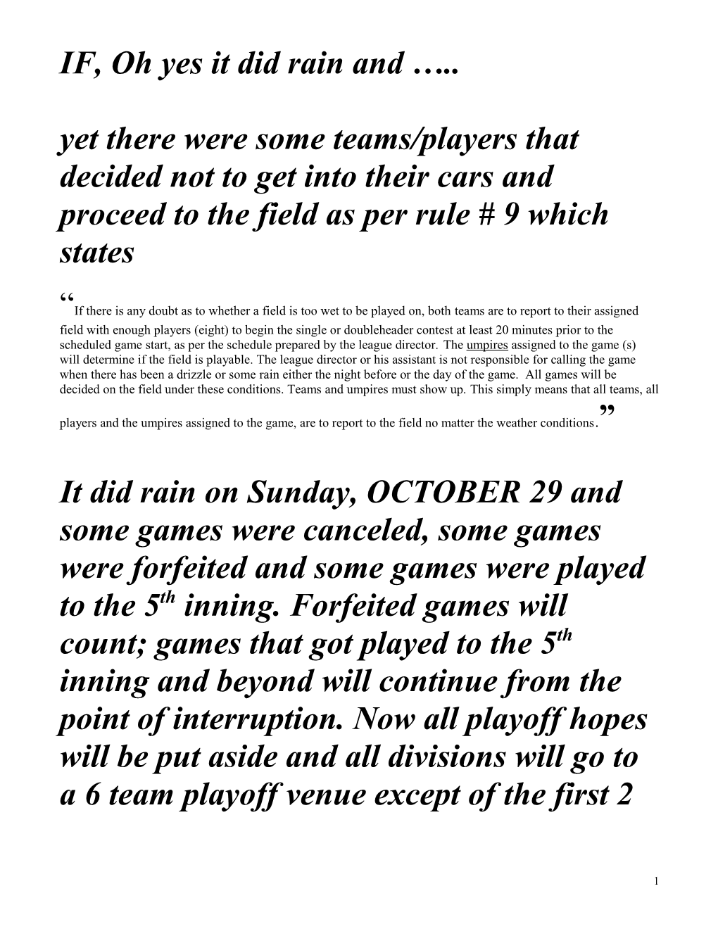 SOFTBALL LEAGUE Sunday- Game Schedule Fall 2008