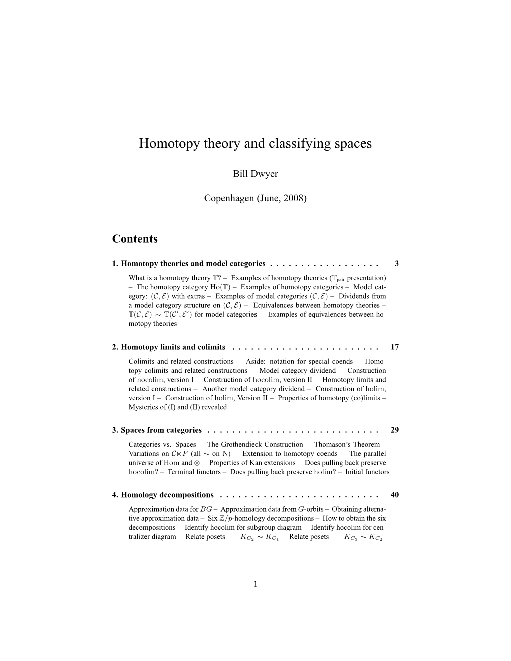 Homotopy Theory and Classifying Spaces