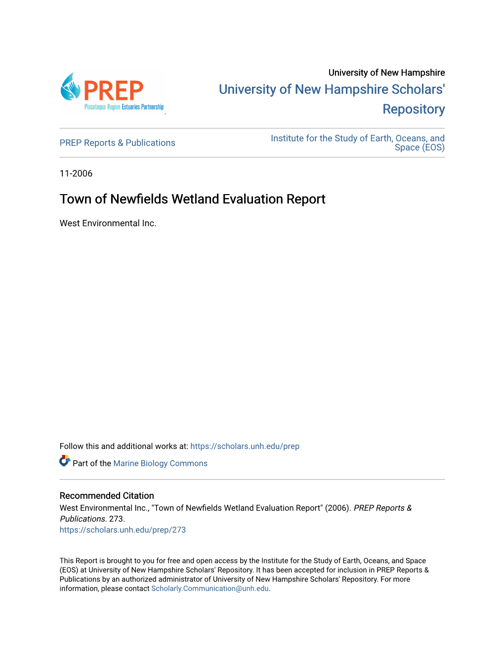 Town of Newfields Wetland Evaluation Report