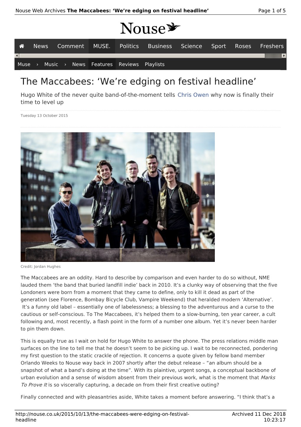The Maccabees: 'We're Edging on Festival Headline' | Nouse