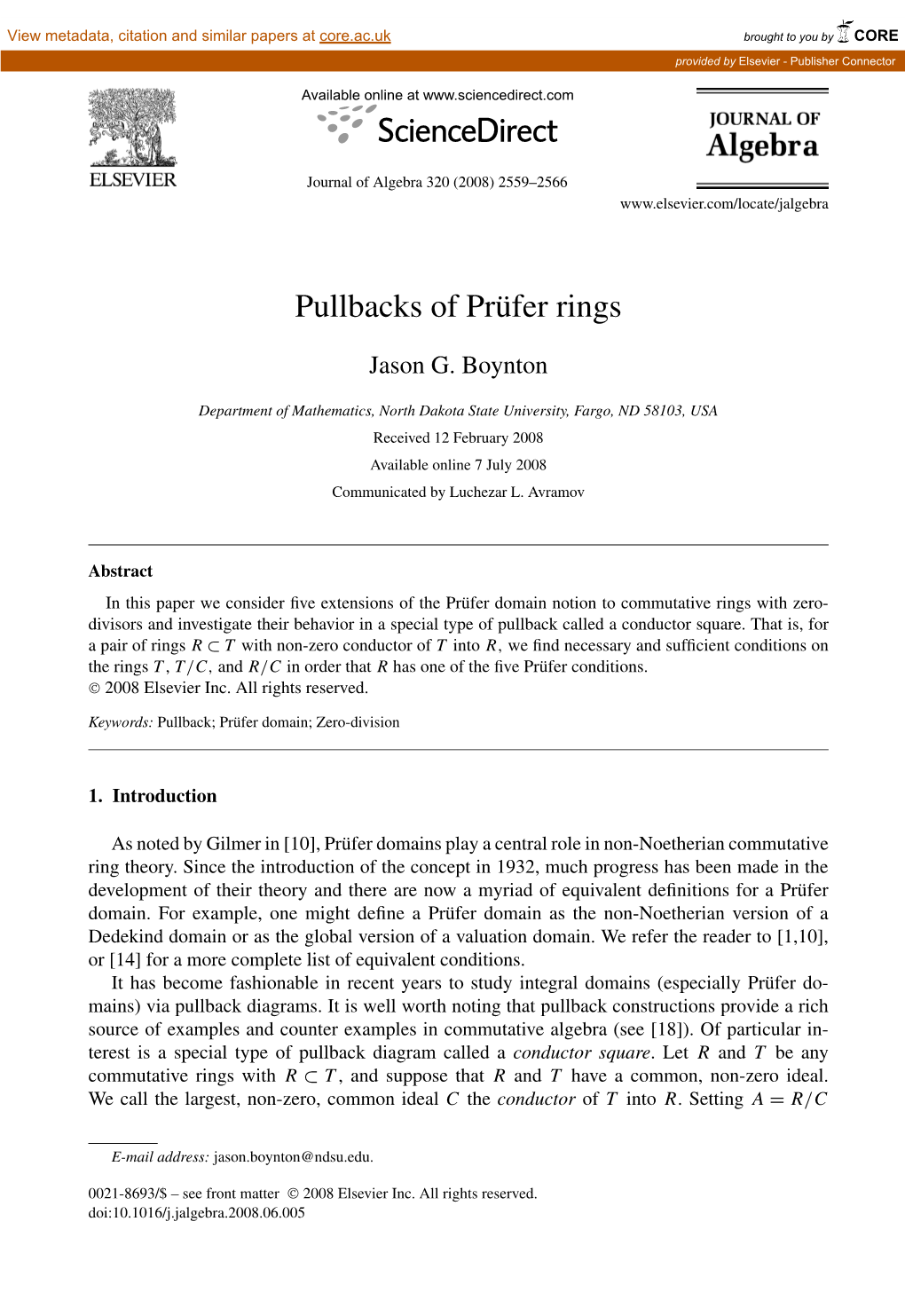 Pullbacks of Prüfer Rings