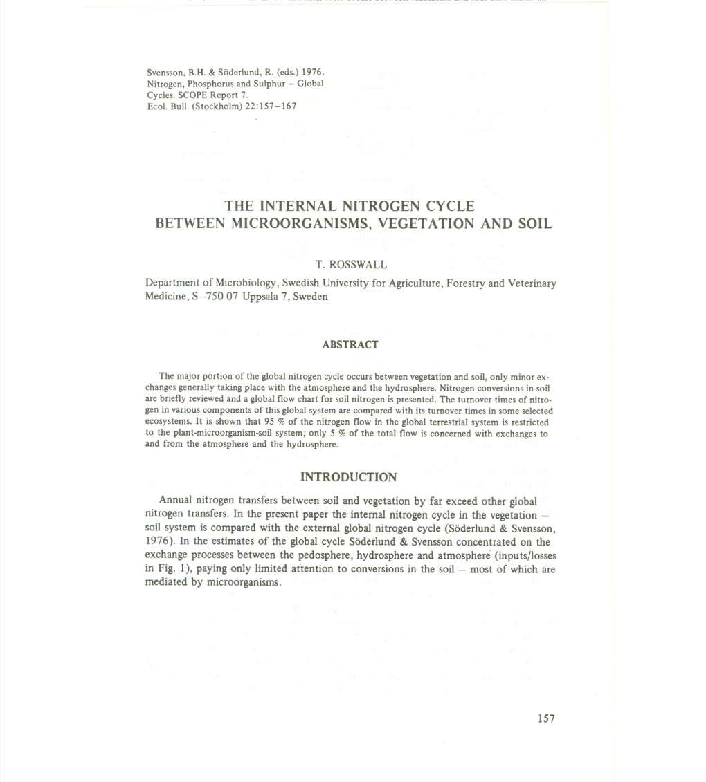 The Internal Nitrogen Cycle Betweenmicroorganisms,Vegetationand Soil