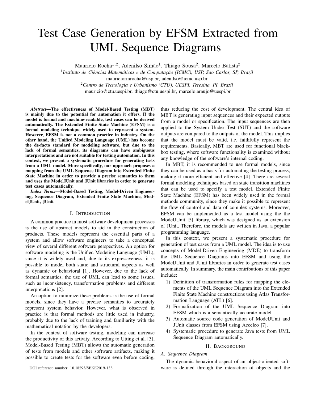 Test Case Generation by EFSM Extracted from UML Sequence Diagrams