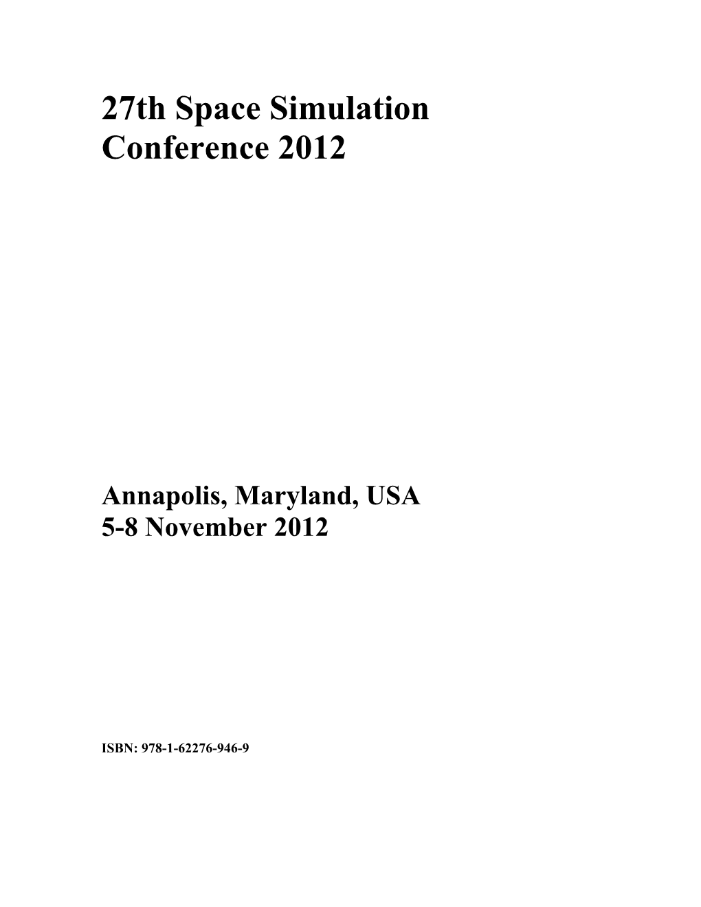 27Th Space Simulation Conference 2012