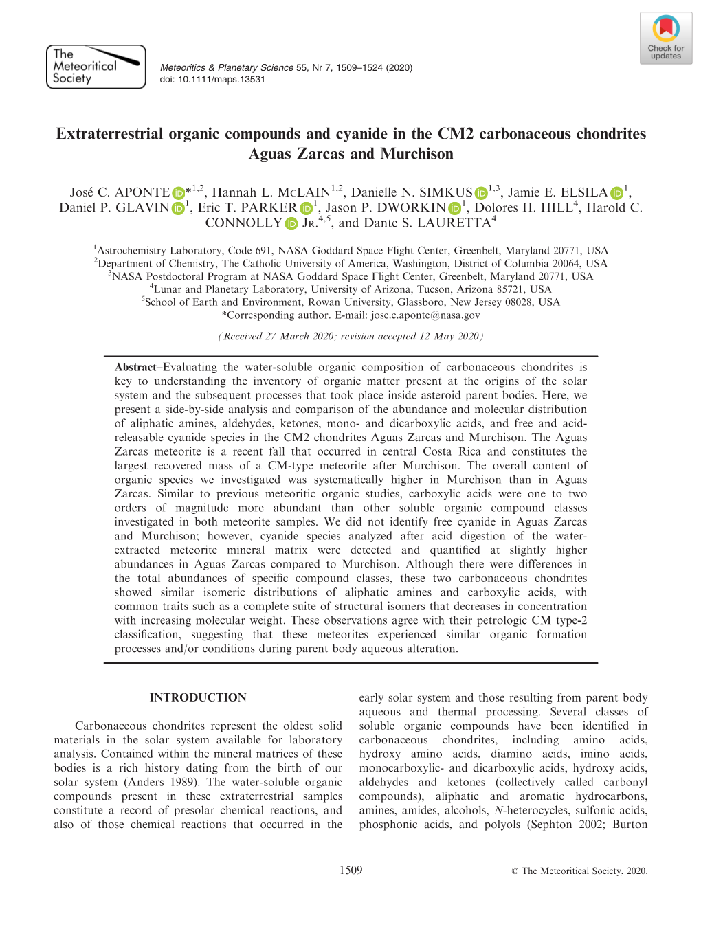 Extraterrestrial Organic Compounds and Cyanide in the CM2 Carbonaceous Chondrites Aguas Zarcas and Murchison