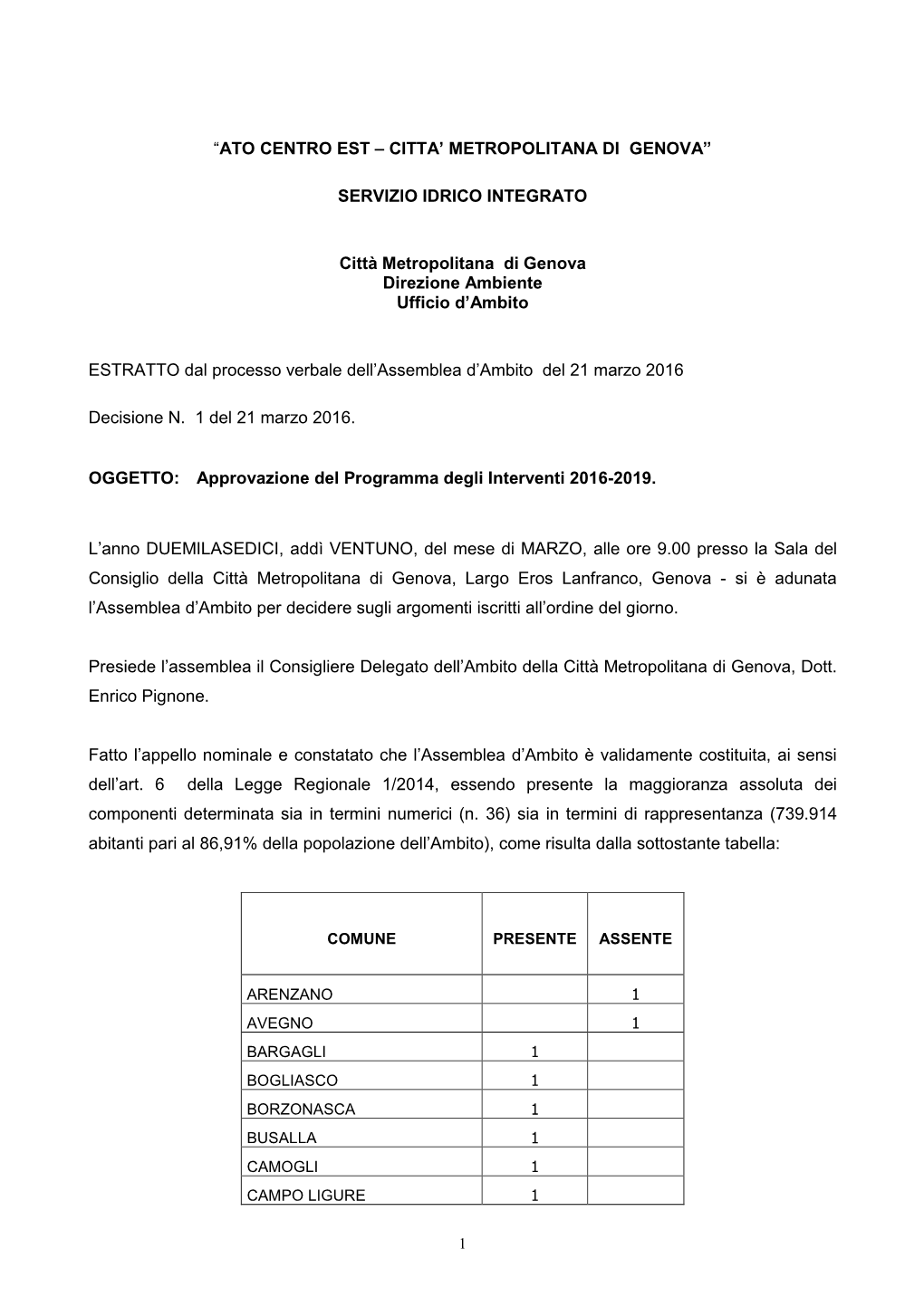 Dec. N. 1 Approvazione Programma Degli Interventi 2016-2019.Doc